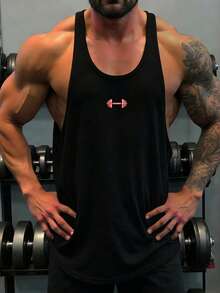 GymBeat Men's Dumbbell Print Casual Sports Tank Top - Black - View 5