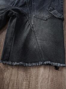 Manfinity Joysei Shorts jeans masculino casual preto com bolso frontal e desfiado - Preto - Ver 5