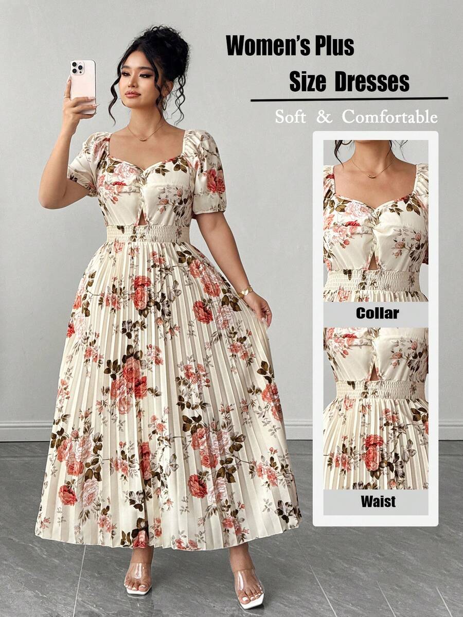 Elenzga 大码女士优雅扭褶印花连衣裙 - 彩色 - 查看 1