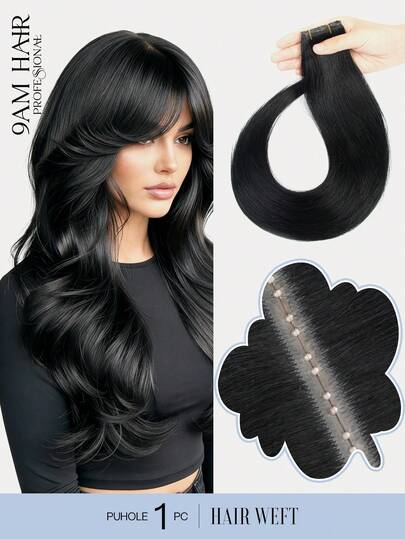Butterfly Weft Hair Extensions Real Human Hair PU Hole Weft Extension Real 12-24inch Jet Black Color Straight Human Hair Extensions Bundles Invisible Hair Extensions Human Hair PU Weft Hair Extensions With Hole Soft & Silky For Daily & Party & Holiday & Wedding