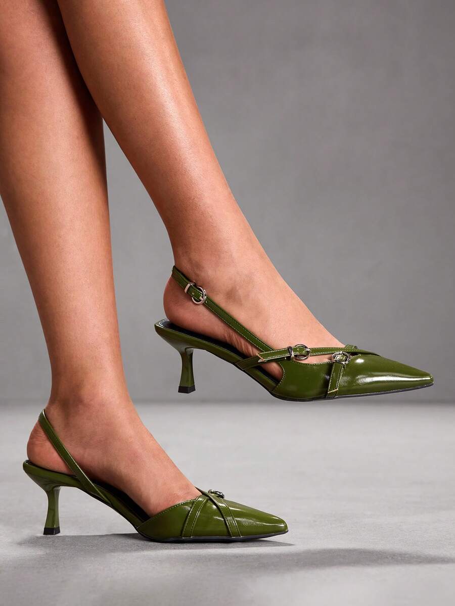 CUCCOO SZL 2026 Spring/Summer New Elegant Hollow-Out Versatile Pointed Toe Criss-Cross Strap High Heel Sandals For Women - Army Green - View 1