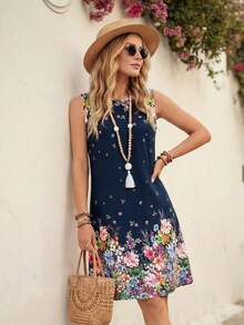 EMERY ROSE Đầm đi nghỉ mát không tay dáng rộng in hoa dành cho nữ, thích hợp cho mùa hè. - Nhiều màu - Xem 4