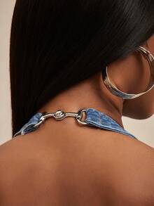 NYA SZN Vestido de mezclilla con cintura ceñida y cuello halter, elegante para citas y salidas - Azul lavado medio - Ver 6