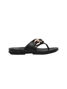 Fitflop Gracie Rubber-Chain Leather Toe-Post Women's Flip-Flops Black GA8 - Czarne - Zobacz 1