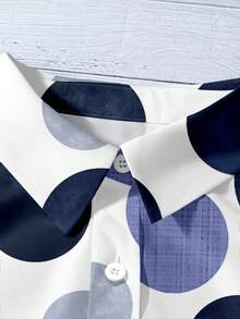EMERY ROSE Casual Minimalist Blue Polka Dot Allover Print Plus Size Shirt - Multicolor - View 4