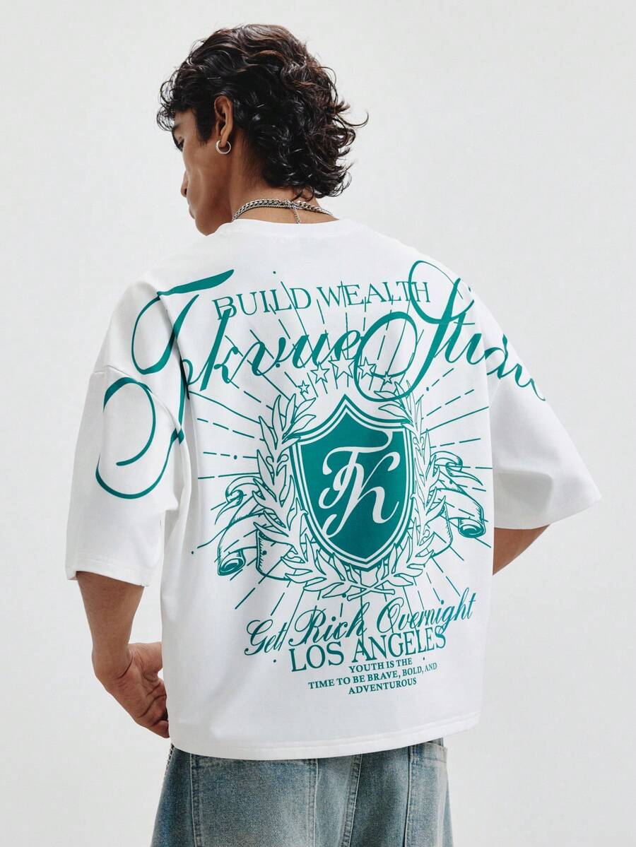 TOKVUE 男士时尚个性化标语印花T恤 - 白色 - 查看 1