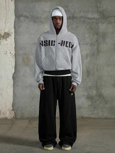 NEON BLANC Men's Loose Fit Sweatpants With Rivet Decor, Medium Gray