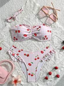Swim Mod Nytt rutigt körsbärsmönster med avtagbar rem och baddräkt för kvinnor - Multifärgad - Visa 4