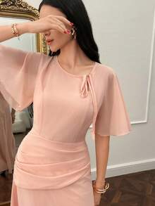 Modelyn Đầm xòe nữ xếp ly eo, che khuyết điểm bụng - Hồng - Xem 3