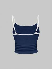 ROMWE J-Fashion 女士可爱小鹿刺绣蕾丝吊带背心和小鹿印花短裤套装 - 藏蓝色 - 查看 4