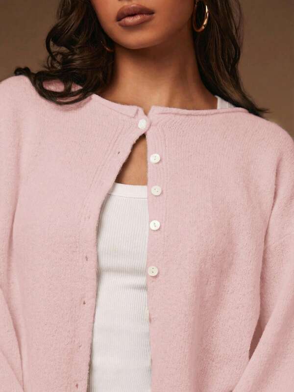 Athîral كارديجان محبوك بأكمام طويلة بلون أحادي بسيط للنساء، خريف/شتاء