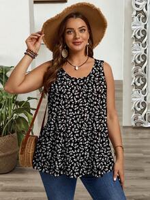 EMERY ROSE Plus Size Loose Fit Pleated Wide Strap Camisole And Tank Top, Suitable For Spring And Summer Plus Size Vest Tops Women's Tops And Blouses Women Plus Size Tops Women's Tops For Summer - Multicolor - View 3