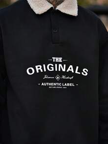 Devon Thys 新款男士拼接羊羔绒领卫衣，时尚休闲，秋冬长袖上衣 - 黑色 - 查看 3