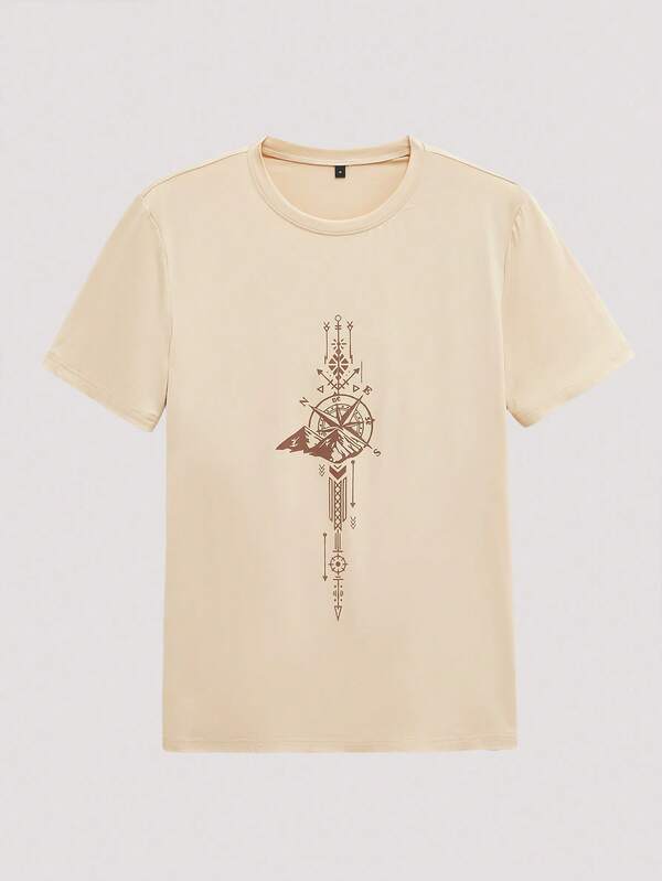 Open Phase Men's Outdoor Mountain Graphic Print Short Sleeve T-Shirt, Comfortable & Breathable, Fashionable For Summer