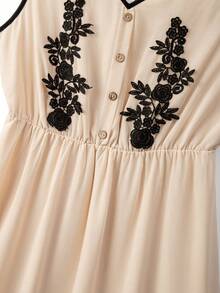 GlowEve CURVE Plus Size Sleeveless A-Line Chiffon Summer Dress,Beige,Elegant,Date Night,Wedding Guest Floral Embroidered Spring Outfits For Women,Tulle Dress - Apricot - View 5