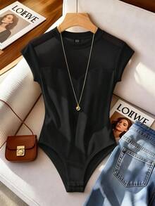 Lumivelle 女士时尚透视网纱立领连体衣带帽袖 - 黑色 - 查看 9