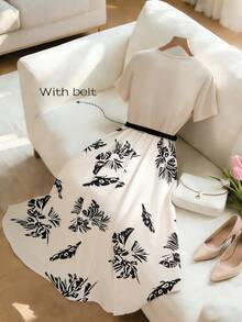 Franclia 2026夏季新款法式优雅V领短袖连衣裙印花拼接连衣裙女士夏季连衣裙新款女装连衣裙女士夏季套装女士优雅连衣裙女士夏季连衣裙女士优雅连衣裙女士碎花连衣裙女士白色连衣裙女士裹身连衣裙裹身连衣裙女士碎花连衣裙V领中长连衣裙带腰带连衣裙女士连衣裙印花连衣裙女士连衣裙 - 杏色 - 查看 2