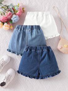 Genkimix Kids Multicolor Denim Shorts For Young Girls With Ruffled Short Length And Everyday Casual Design - Multicolor - View 2