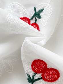 Playful Pals 1件女婴彼得潘领无袖水果樱桃刺绣白色休闲连衣裙，配斜挎包，适合夏季日常外出、旅行、摄影及其他场合。 - 白色 - 查看 3