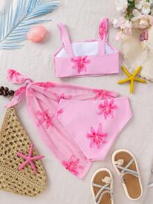 SHEIN Tween Girls' Floral Print Swimsuit Set - Multicolor - View 10