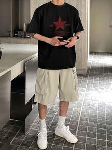 DAZY Áo thun nam tay ngắn cổ tròn in chữ, kiểu dáng thường ngày, đa năng. - màu đen - Xem 6