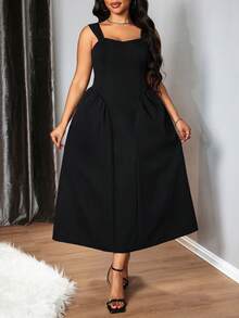 Truni Vestido maxi de talla grande con estilo vintage tipo palacio, estampado de paraguas, vestidos elegantes para mujer, vestidos vintage para fiesta, vestidos de mujer, vestidos negros para mujer, vestidos largos para mujer, vestidos de los años 50, vestido maxi, vestidos negros para mujer, vestidos de fiesta formales para mujer, vestidos formales, vestidos de graduación, vestido de corsé - Negro - Ver 4