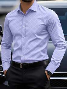 Manfinity Mode Men Button Down Long Sleeve Slim Fit Business Formal Dress Shirt, Business Casual Luxury Shirts, Fall - Mauve Purple - View 3