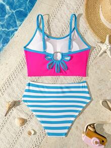 SHEIN Tween Girl Casual Backless Floral Cutout Design Camisole Tankini Set - Multicolor - View 2