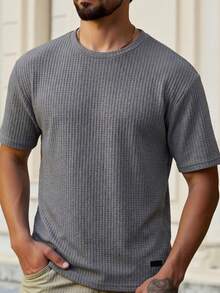 HIMLAND Loose Fit Men's Solid Waffle Knit T-Shirt - Grey - View 6