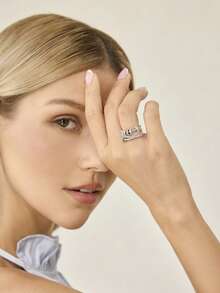 MOTF PREMIUM Anillo pequeño simple con baño de plata y oro, anillo micro-engarzado - Plateado - Ver 5