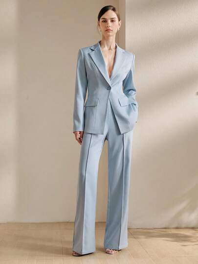 Anewsta Bộ vest nữ tay dài, màu trơn, cài khuy đơn, kiểu dáng cổ điển, thanh lịch, trang nhã và phù hợp cho tiệc cưới và trang phục công sở thường ngày.