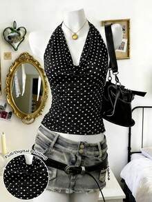 Lalippa Women's Polka Dot Print Draped Neck Fashionable Vacation Top - Multicolor - View 1