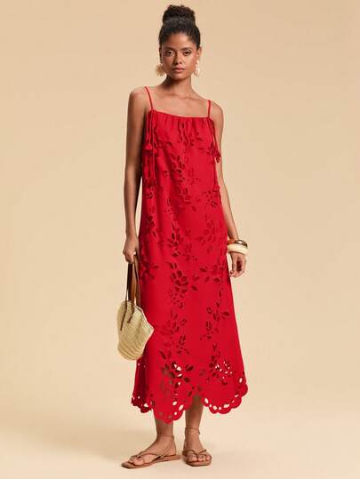 Travachic Solid Color Woven Dress For Women, Vacation Floral Applique Dress, Christmas Outfit, New Year Clothes, Thanksgiving, Chic Elegant Dress For Party, Luxury Wedding Guest Party Dress, Chic Beachwear,Summer Outfits For Women,Party Dress,Beach Outfit,Elegant Dresses For Women Summer Wedding Guest Dress Orange Sundress