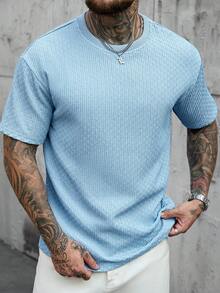 Manfinity CasualCool Men's Blue Textured Pleated Mature T-Shirt, Spring/Summer - Blue - View 1