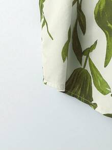 Linhara Plus Size Casual Rund Hals Ärmlös Heltäckande Mönster Sommar Bekväm Linnestruktur 2-delat Set - Grön - Visa 4