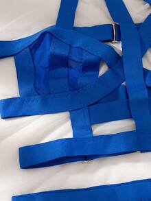 鏤空吊脖鋼圈吊帶襪內衣套裝 - 寶藍色 - 查看 7