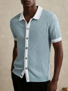 Manfinity Homme 男士休闲日常撞色滚边纽扣针织 Polo 衫 - 彩色 - 查看 3