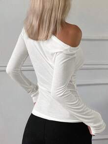 DAZY Women's Elegant City Casual Slim Fit Off Shoulder Long Sleeve T-Shirt - White - View 5