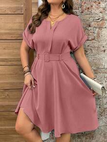 EMERY ROSE Đầm midi buộc eo cổ chữ V sâu màu đỏ tía cho kỳ nghỉ cỡ lớn - Hồng - Xem 5