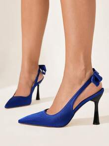 CUCCOO CHICEST 女士时尚尖头低帮细高跟后跟蝴蝶结装饰露跟优雅舒适浅口鞋，适合春秋季晚宴派对，黑色 - 寶藍色 - 查看 5