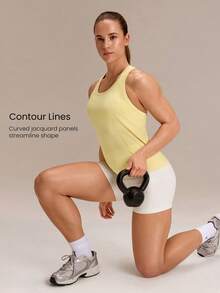 GLOWMODE Ultrafine Soft Seamless Glow The Distance Waist-Length Racerback Tank Top Medium Impact Training Running Workout Gym Wear - Yellow - View 5