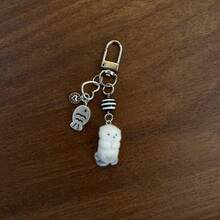 New Design Kawaii Beaded Sea Otter Flocked Phone Lanyard, Phone Charm, Phone Accessory, Bag Charm, Keychain Pendant - Black and White - View 6