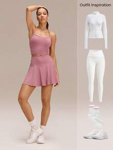 GLOWMODE FeatherFit™ T-Neck Racerback Tank Top Light Support Low Impact Yoga Pilates Studio Fall Winter - Dusty Pink - View 6