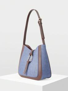MOTF PREMIUM WOMEN'S SHOULDER BAG, SIMPLE COMMUTER BUCKET TOTE BAG - denim blue - View 2