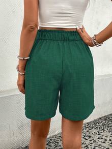 EMERY ROSE Women's Casual Solid Color Pocket Shorts Shorts For Work - Dark Green - View 2
