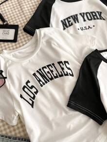 3 Packs Spring & Summer Basic Printed T-Shirts For Teen Girls, Fresh Style With Versatile Spring Colorways, Comfortable Fit, Ideal For School, Daily Outings And Various Occasions - Black and White - View 7