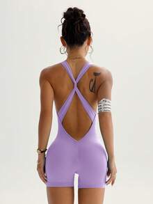 Slayform Women's Casual Sports Backless Jumpsuit - Mauve Purple - View 6