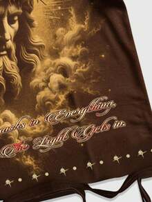 ROMWE MEN Street Life Spring/Summer Casual Graphic Men'S Street Jesus Print Short Sleeve T-Shirt - Coffee Brown - View 5