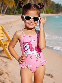 SHEIN Ung flicka Ny stil Mode Positionering Tryckt Camisole One-Piece Baddräkt - Multifärgad - Visa 1