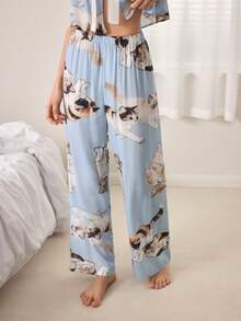 Ocili 2pcs Comfortable Soft Minimalist Drawstring Pants, Women Pajama Set - Blue - View 5